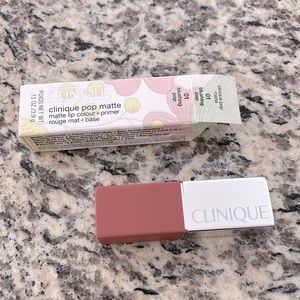 NWT CLINIQUE Pop Matte Lip Color+ Primer rouge mat + base 01 Blushing Pop
